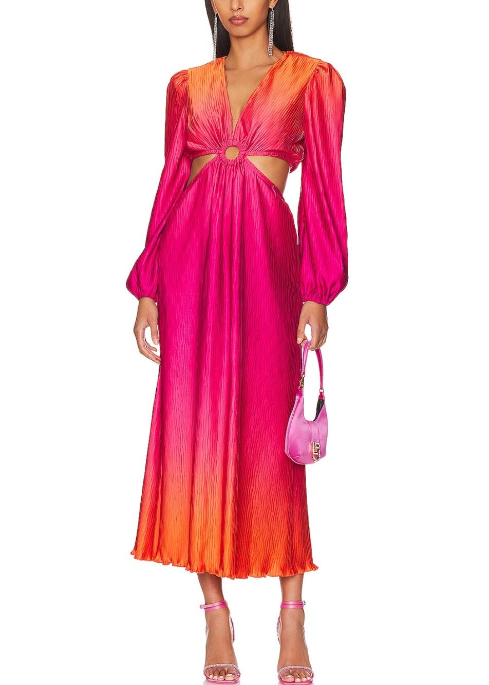 Jonathan Simkhai Ombre Cut Out Dress Small Jaelyyn Orange Pleated Lettuce Trim